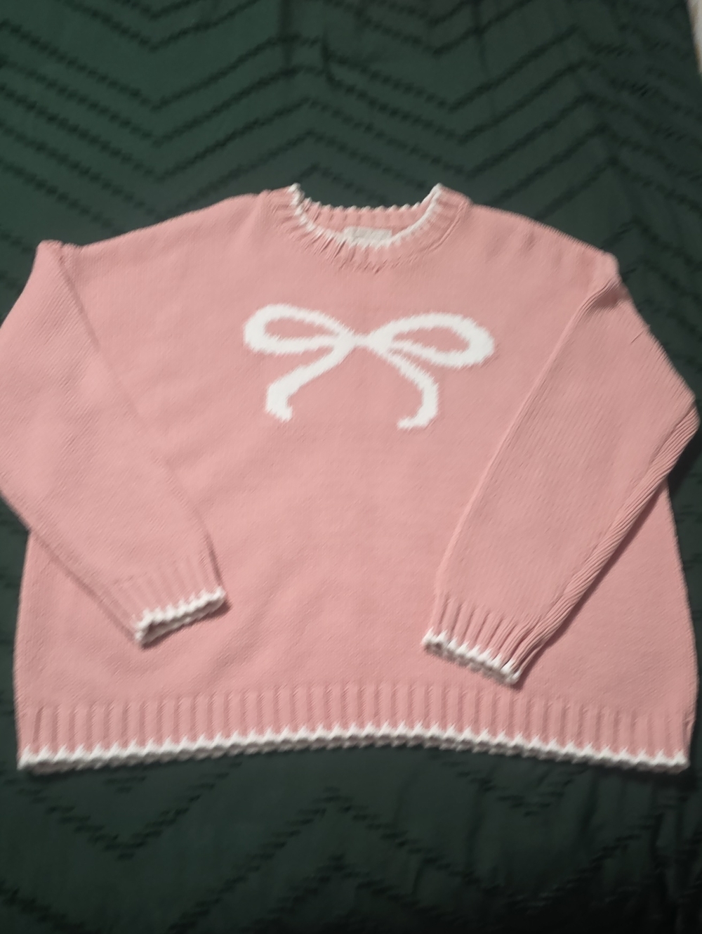 Sincerly Jules Pink Crewneck Sweater with White Bow